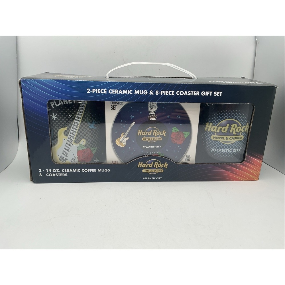 Hard Rock Hotel Casino Atlantic City Mug Coaster Gift Set NWOB 10pc Vinyl Boxed